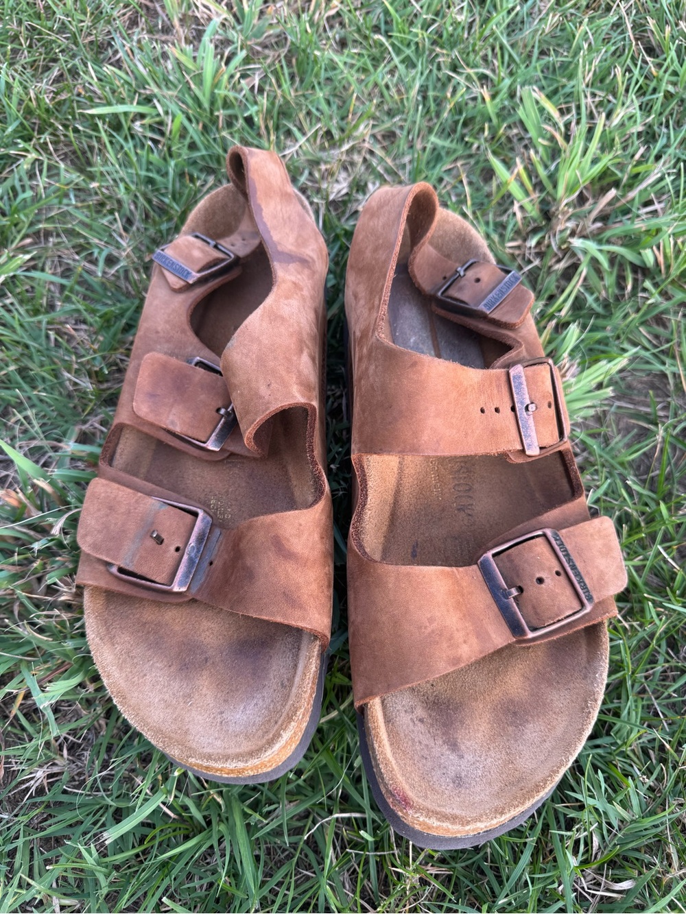 Birkenstock Brown Suede Two-Strap Sandals with Buckles
